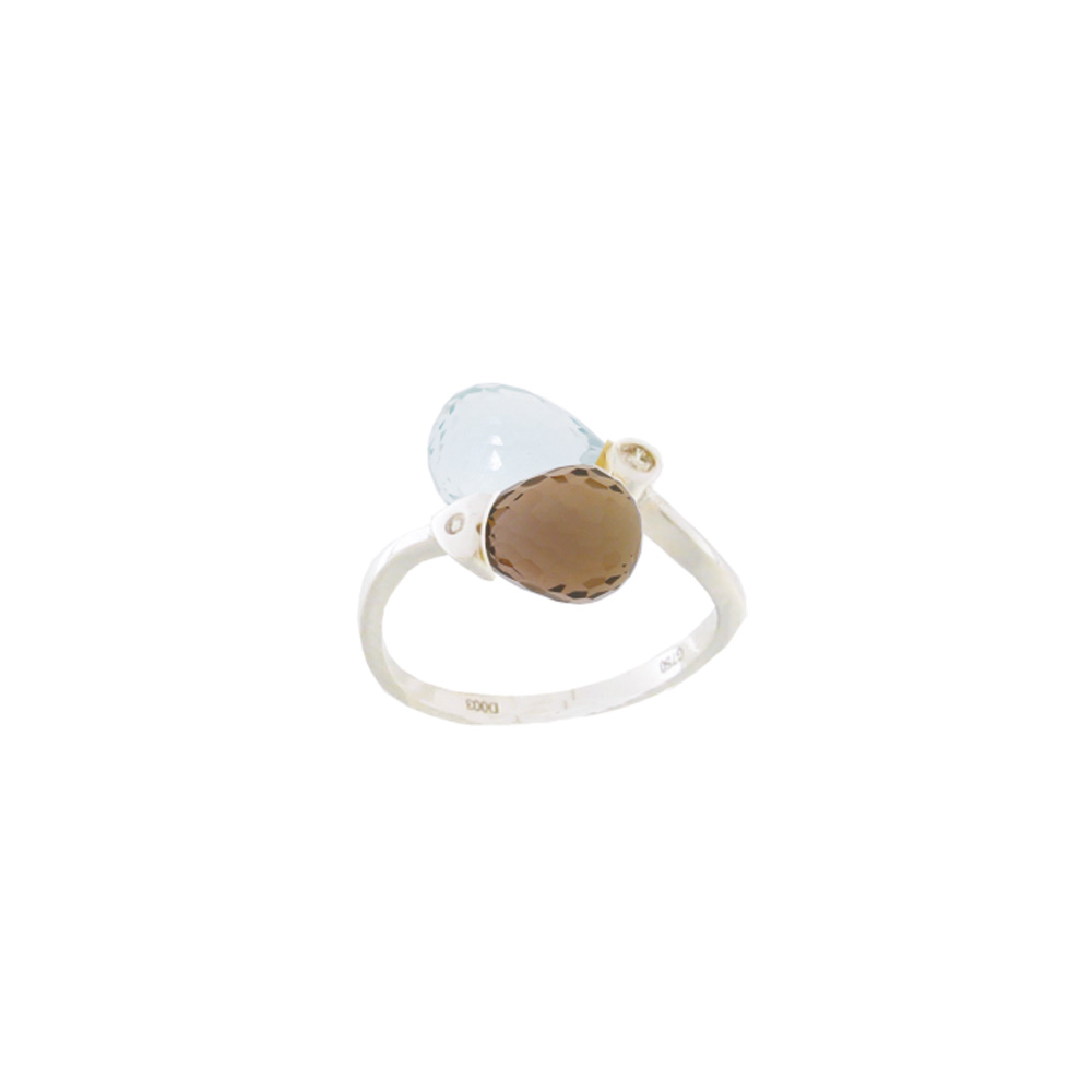 Λευκόχρυσο δαχτυλίδι με Aquamarine-Smoked Quartz και διαμάντια - W315806 Λευκόχρυσο δαχτυλίδι με Aquamarine-Smoked Quartz και διαμάντια - W315806