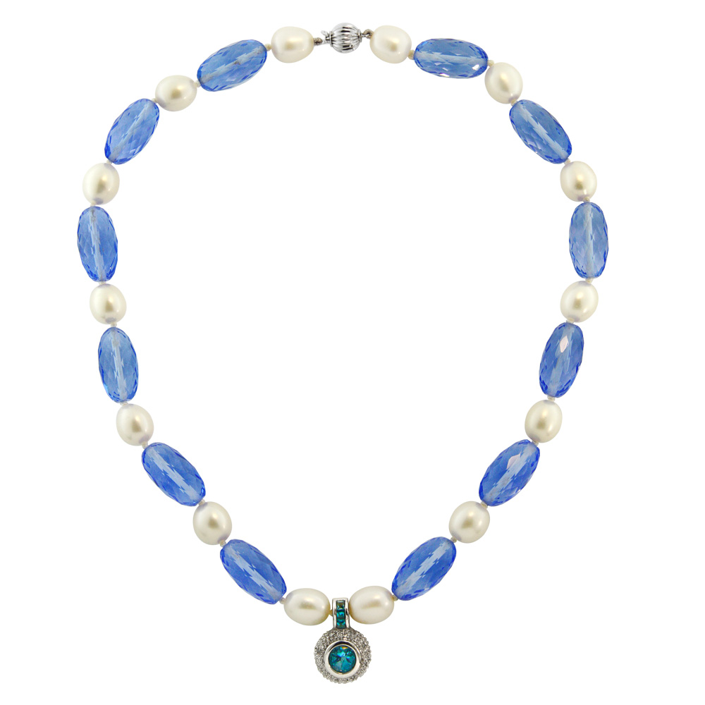 Κολιέ με Blue Topaz, μαργαριτάρια και λευκόχρυσα στοιχεία Κ18 - M117935 Κολιέ με Blue Topaz, μαργαριτάρια και λευκόχρυσα στοιχεία Κ18 - M117935