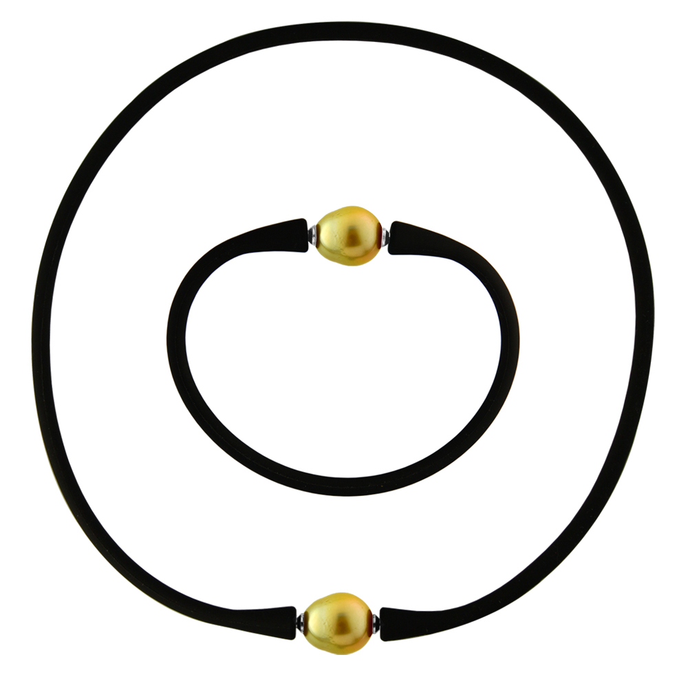 Σετ κολιέ και βραχιόλι με gold μαργαριτάρια - M990046 Σετ κολιέ και βραχιόλι με gold μαργαριτάρια - M990046