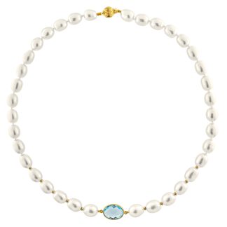 Κολιέ με μαργαριτάρια, Blue Topaz και χρυσά στοιχεία Κ14 - M123165