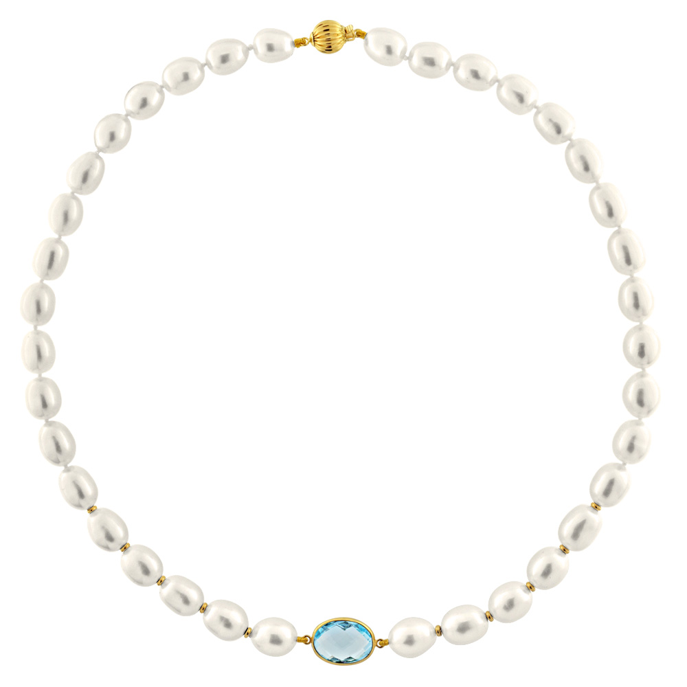 Κολιέ με μαργαριτάρια, Blue Topaz και χρυσά στοιχεία Κ14 - M123165 Κολιέ με μαργαριτάρια, Blue Topaz και χρυσά στοιχεία Κ14 - M123165