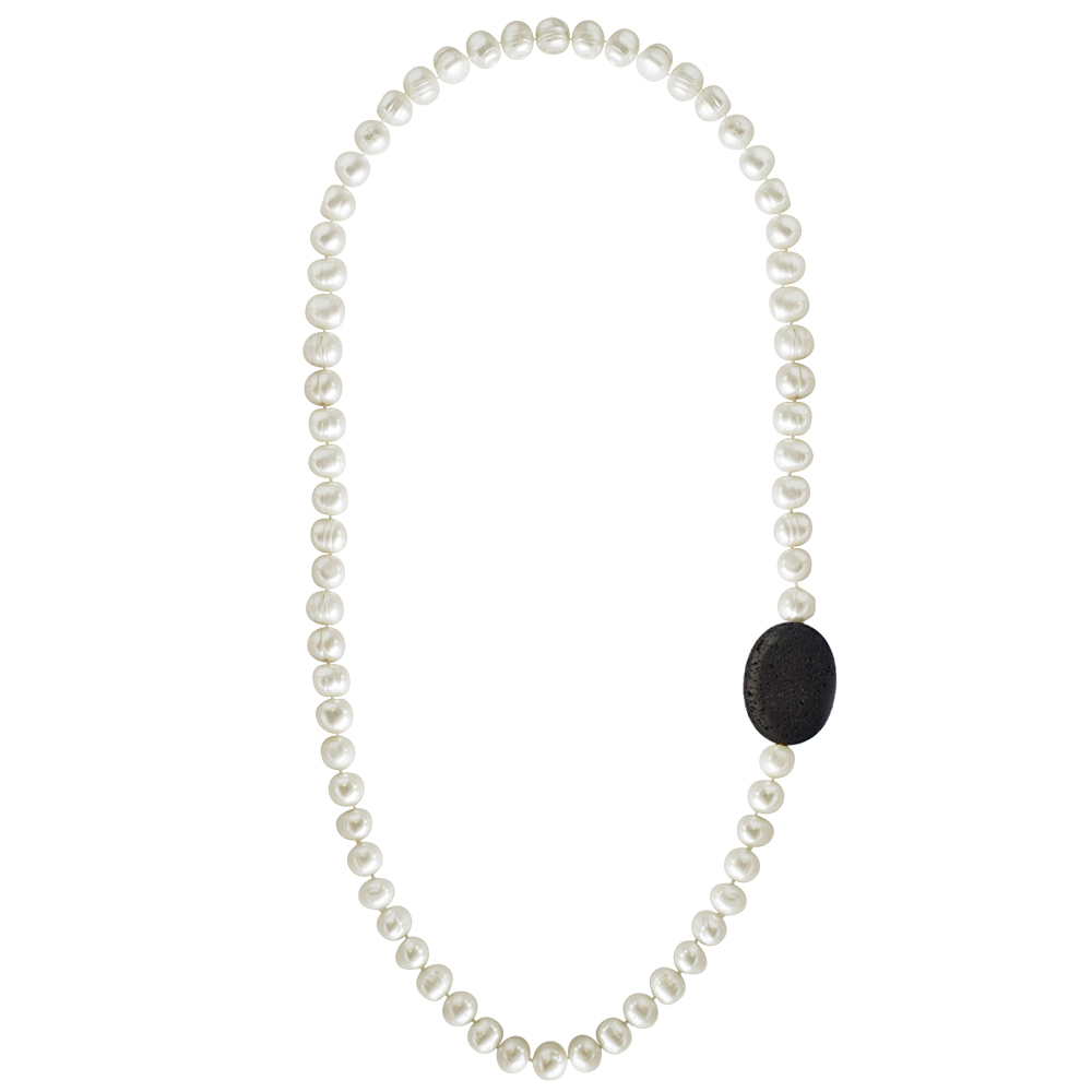 Κολιέ με λευκά μαργαριτάρια Fresh Water Pearl και Lava - F124283WL Κολιέ με λευκά μαργαριτάρια Fresh Water Pearl και Lava - F124283WL